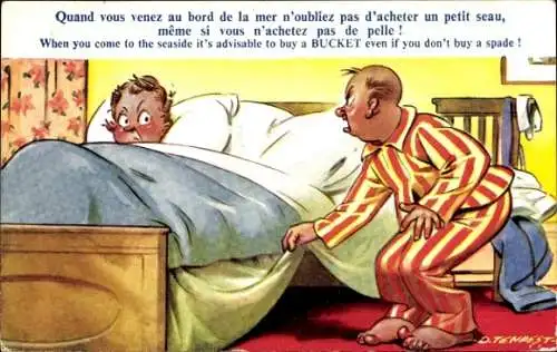 Künstler Ak Tempest, Mann sucht den Nachttopf unter dem Bett