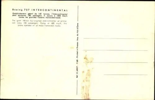 Ak Französisches Passagierflugzeug der Air France, Boeing 707 Intercontinental, F-BHSB
