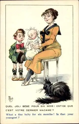 Künstler Ak Mutter mit Baby, schwarze Katze
