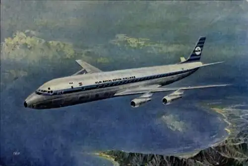 Künstler Ak Niederländisches Passagierflugzeug, Douglas DC 8 Intercontinental Jet, KLM