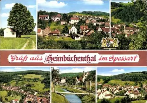 Ak Heimbuchenthal im Spessart, Wappen, Kirche, Panorama, Teilansicht