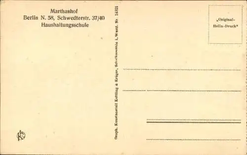 Ak Berlin Prenzlauer Berg, Marthashof, Haushaltungsschule, Vater Fliedners Gastzimmer