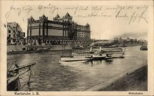 Ak Karlsruhe in Baden, Rheinhafen, Dampfer