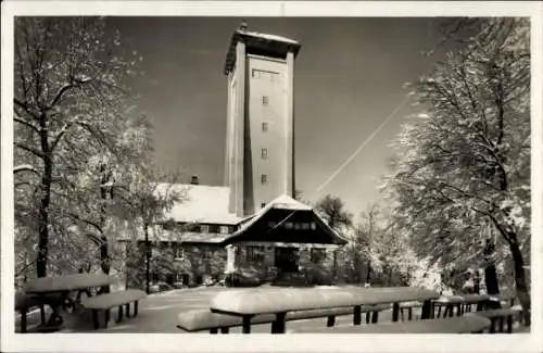Ak Gönningen Reutlingen in Württemberg, Roßbergturm, Jubiläumsturm, Erweiterungsbau, Winter