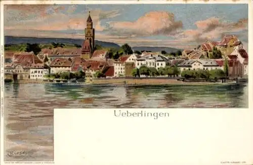 Künstler Litho Biese, C., Überlingen am Bodensee, Blick auf den Ort