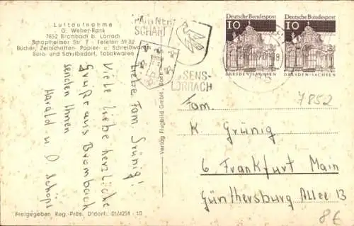 Ak Brombach Lörrach in Baden, Luftaufnahme, Kirche