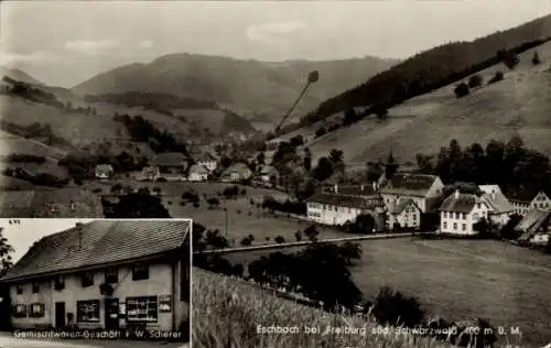 Ak Eschbach im Markgräflerland, Gemischtwarengeschäft W. Scherer, Panorama