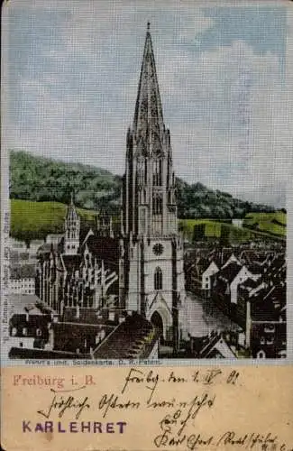 Ak Freiburg im Breisgau, Münster, Seidenimitatkarte