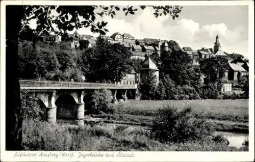 Ak Arnsberg im Sauerland Westfalen, Jägerbrücke und Altstadt