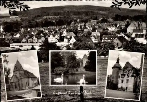 Ak Laubach Hann. Münden in Niedersachsen, Gesamtansicht, Kirche, Turm, Schwäne