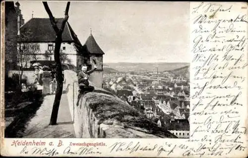 Ak Heidenheim an der Brenz Württemberg, Zwetschgengärtle, Teilansicht, winkendes Kind auf Mauer
