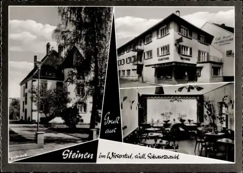 Ak Steinen in Baden Schwarzwald, Rathaus, Cafe Meyer, Außenansicht, Gastraum