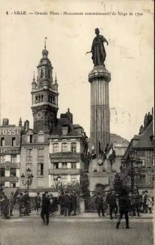 Ak Lille Nord, Grand Place, Monument commemoratif du Siege de 1792