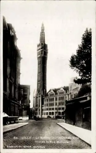 Ak Lille Nord, Glockenturm, Rathaus, Rue Moliere