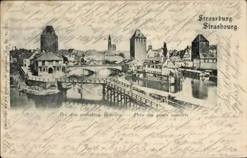 Ak Straßburg Elsass Bas Rhin, Gedeckte Brücken