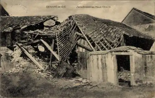 Ak Cernay Sennheim Elsass Haut Rhin, Zerschossenes Haus 1914/1915