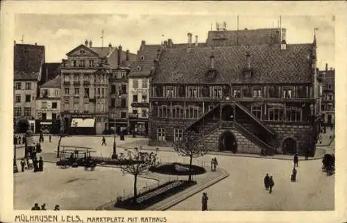 Ak Mulhouse Mülhausen Elsass Haut Rhin, Marktplatz mit Rathaus