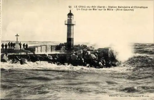 Ak Le Grau du Roi Gard, Station Balneaire et Climatique, Le Phare, Mole (rive droite)