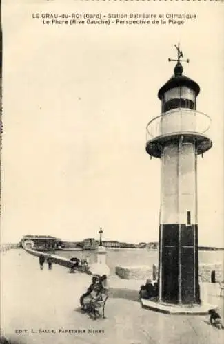 Ak Le Grau du Roi Gard, Station Balneaire et Climatique, Le Phare, Perspective de la Plage