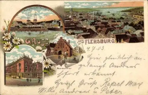 Litho Flensburg in Schleswig Holstein, Dampfschiffpavillon, Nordertor, Theater