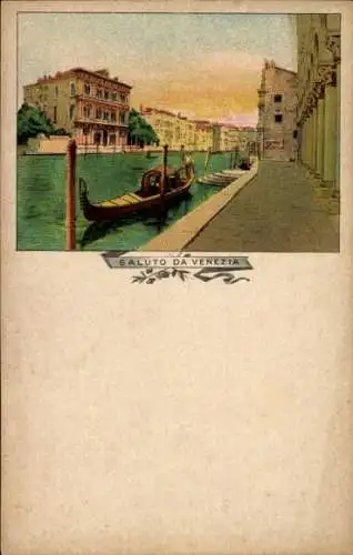 Litho Venezia Venedig Veneto, Partie am Kanal, Gondel