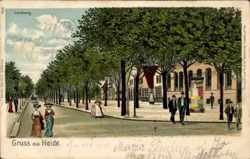 Litho Heide in Holstein, Straßenansicht, Landweg, Passanten