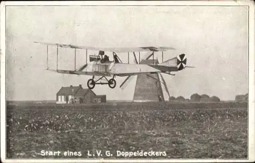 Ak Flugpionier, Start eines L.V.G. Doppeldeckers