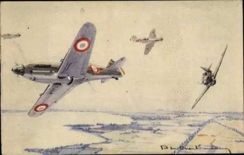 Künstler Ak Französische Kampfflugzeuge, Dewoitine D 520