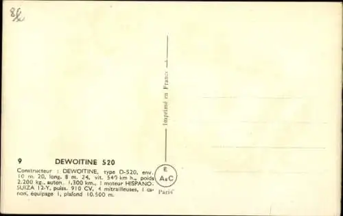 Künstler Ak Französische Kampfflugzeuge, Dewoitine D 520