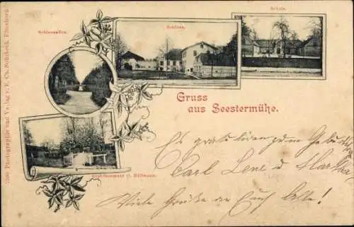 Ak Seestermühle an der Elbe, Schule, Schloss, Etablissement Höllmann
