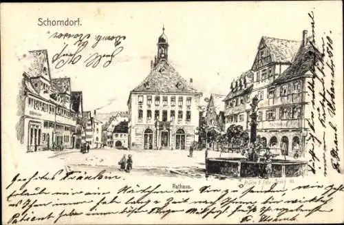 Künstler Ak Felle, Eugen, Schorndorf in Württemberg, Rathaus, Brunnen