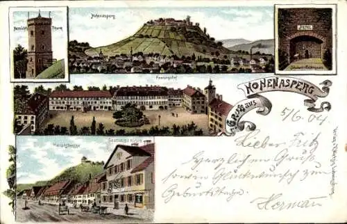 Litho Asperg in Württemberg, Festung Hohenasperg, Gefängnis, Festungshof, Rathaus