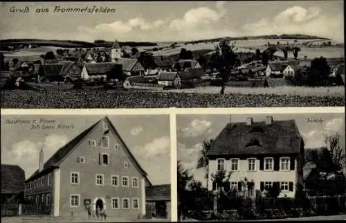 Ak Frommetsfelden Leutershausen an der Altmühl Mittelfranken, Schule, Gasthaus zur Krone