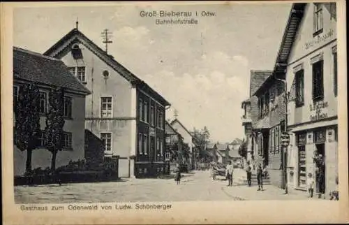 Ak Groß Bieberau im Odenwald, Bahnhofstraße, Gasthaus zum Odenwald