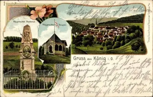 Litho Bad König im Odenwald Hessen, Weyprechts Denkmal und Tempel, Totalansicht