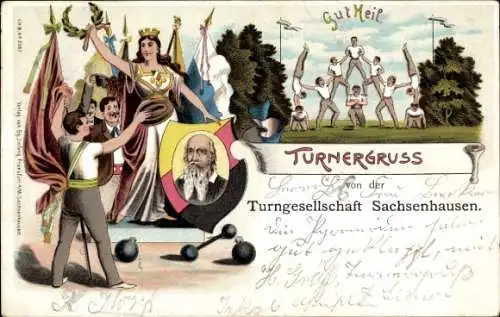 Litho Sachsenhausen Frankfurt am Main, Turnergruß, Turngesellschaft Sachsenhausen
