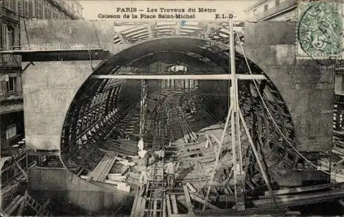Ak Paris, U-Bahn-Bauten, Senkkasten des Place St. Michel