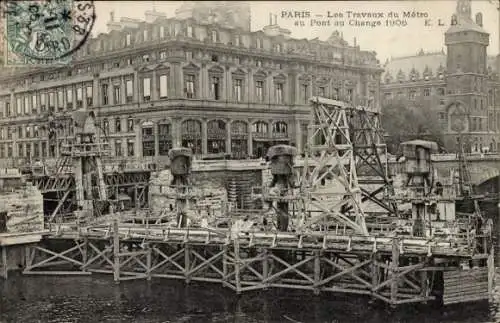 Ak Paris, Metroarbeiten am Pont au Change 1906