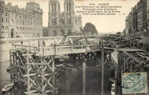 Ak Paris VI, Metropolitan Works, Caisson-Untergang