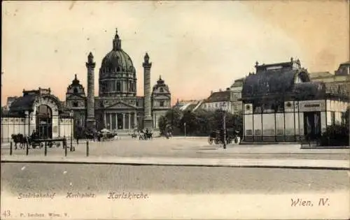 Ak Wien 4 Wieden, Karlskirche, Karlsplatz, Stadtbahnhof