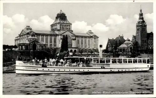 Ak Szczecin Stettin Pommern, Hafen Rundfahrtdampfer Theodor Körner, Nationalmuseum