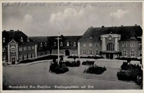 Ak Zbąszynek Neu Bentschen Ostbrandenburg, Grenzbahnhof, Empfangsgebäude und Post