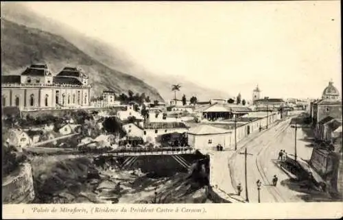 Künstler Ak Caracas Venezuala, Palais de Miraflores, Residence du President Castro