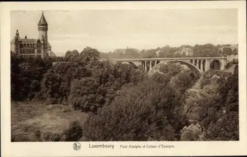 Ak Luxemburg Luxembourg, Adolphe-Brücke, Sparkasse