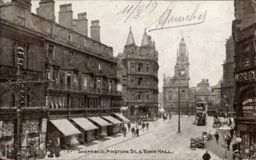 Ak Sheffield Yorkshire England, Pinstone Street, Rathaus