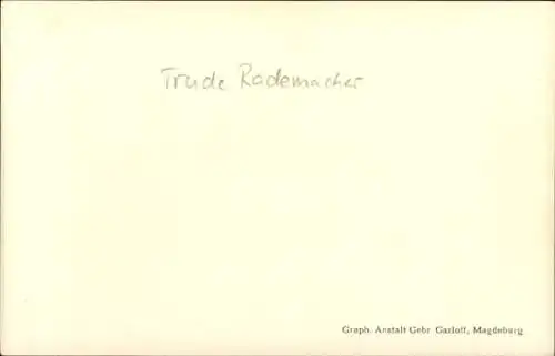 Ak Schauspielerin Trude Rademacher Portrait, Autogramm, Hut