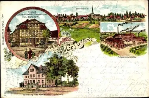 Litho Groß Lafferde Ilsede in Niedersachsen, Gasthof zum Deutschen Radfahrbund, Konservenfabrik