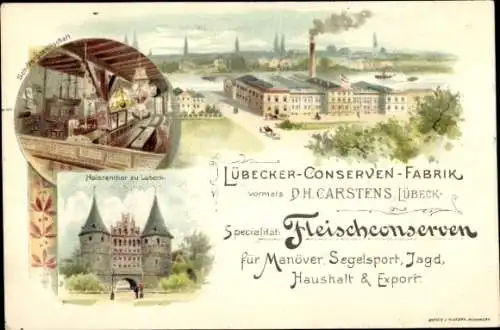 Litho Lübeck in Schleswig Holstein, Lübecker Konservenfabrik, ehem. D. H. Carstens, Holstentor