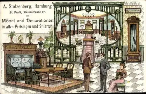 Litho Hamburg Mitte St. Pauli, Geschäft für Möbel und Dekorationen, Kielerstraße 17, Innenansicht