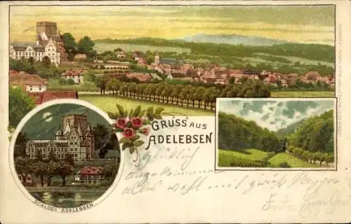 Litho Adelebsen am Solling, Schloss, Wolfsschlucht, Totalansicht